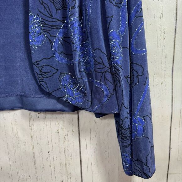 Alex Evenings Blue Floral Metallic Open Front Jacket Size 16 Elegant Formalwear - Picture 7 of 13